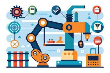 Concepts of automation and robotics in modern industry using colorful design elements