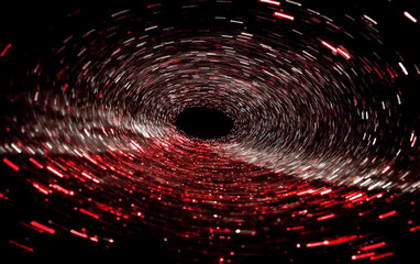 A mesmerizing swirling pattern with red and white light trails