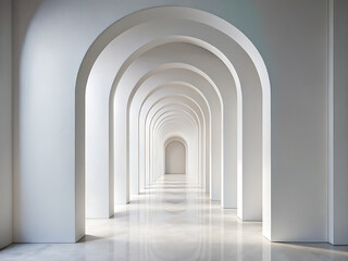 Fototapeta premium Minimalist White Arched Hallway with Soft Curves