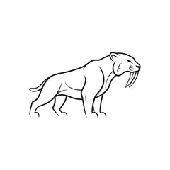 Fototapeta premium Illustration of a sabertoothed tiger standing, isolated on white background vector art style