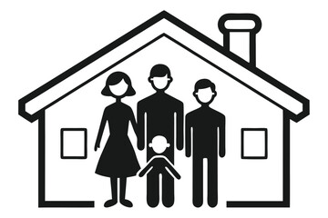 Family standing together outside their home in a simple and modern style illustration