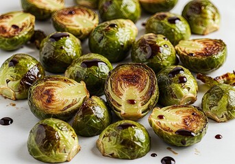 Roasted Brussels Sprouts with Garlic on White Background 