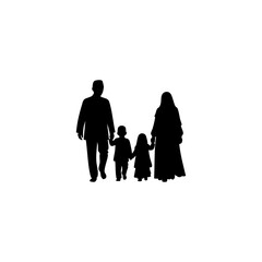 Family walking silhouette PNG isolated on transparent background &ndash; parents with children, togetherness, parenting, lifestyle, relationship, love icon