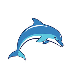 Cartoon dolphin isolated on white background cute blue dolphin jumping out of the water