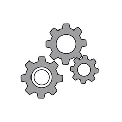 Obraz premium Three interlocking grey gear icons with a black outline, isolated on a white background