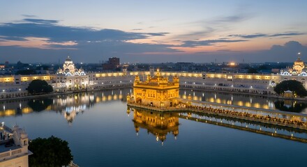Fototapeta premium Golden Temple illuminated at dusk, Amritsar
