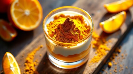 Citrus drink with fruit peel powder and orange slices