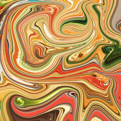 Fototapeta premium Vibrant abstract swirl in warm earthy tones with red, green, and gold accents, creating a fluid and dynamic texture perfect for modern design.