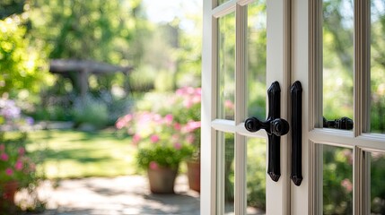 White French Door Opens to Sunny Garden