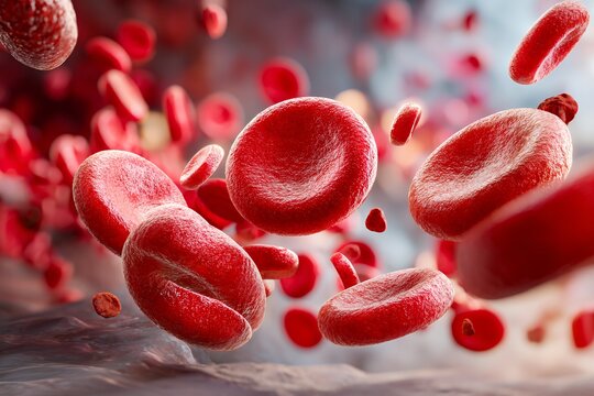 Close-up of red blood cells flowing through arteries
