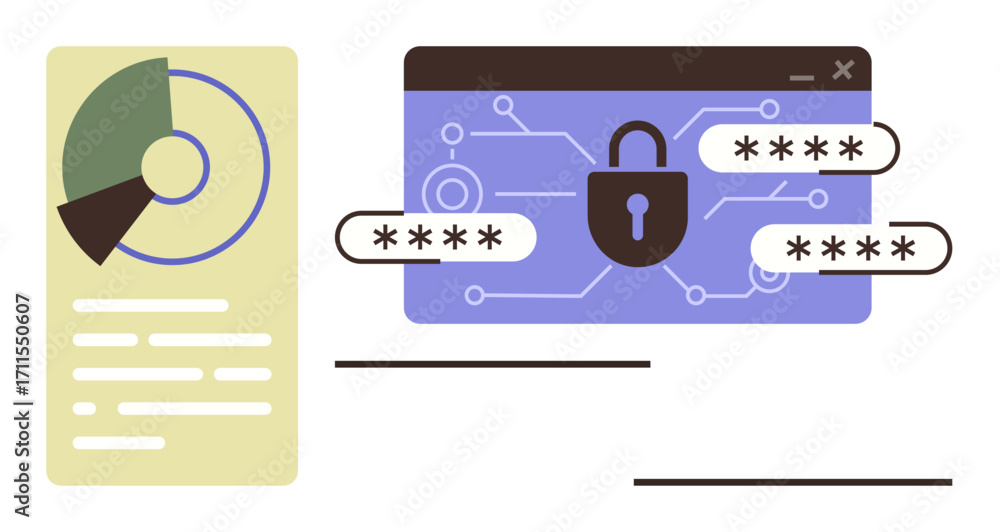 Fototapete locked browser interface with password input fields and digital circuit background, accompanied by c
