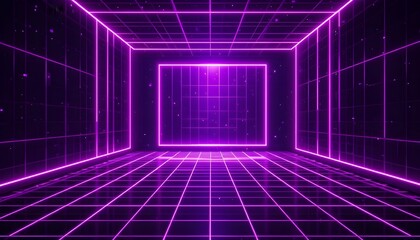 Synthwave Purple Mesh Glowing Background – Neon Geometric Grid Cyberpunk 80s Disco Retro Futuristic Abstract Vector Design