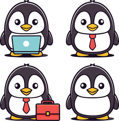 Fototapeta premium Cute, fun cartoon penguins family illustration and vector art on cold winter snow and ice, perfect for Christmas