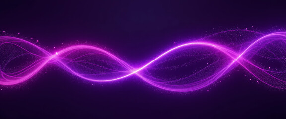 Fototapeta premium abstract two lines in purple and pink gradient color overlapping each other and sparkling happen in infinite loop in dark purple background, glowing sparkling golden line going along other line,minima