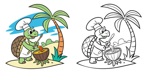 A vibrant vector illustration of a sunny tropical island beach with palm trees, sea, and birds, perfect for a summer vacation landscape
