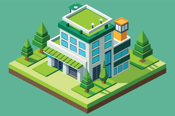 Modern building design with green spaces in a vibrant environment