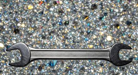 Wrench tool resting against an abstract sparkling and textured background