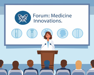 Doctor presenting medical innovations at a conference to an audience