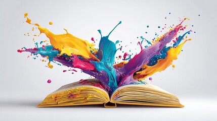 Colorful paint splashes from open book