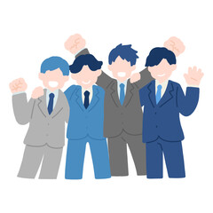 肩を組む楽しそうなスーツのビジネスパーソン[男性]のフラットなイラスト
