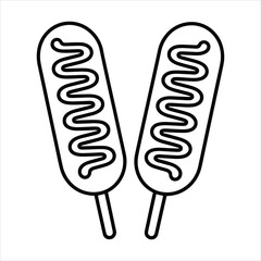 Corn Dog Vector Illustration, Food Cartoon, Line Art Coloring Page
