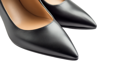 Elegant black leather high heel shoes, a stylish footwear choice for women, perfect for formal occasions isolated on transparent background fashionable and sophisticated