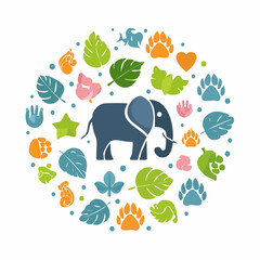 Naklejka premium Elephant Wildlife Circle Nature Illustration