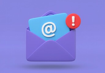 3d illustration of an email notification with an exclamation mark