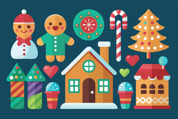 Naklejka premium Colorful collection of festive decorations and treats for a cozy winter celebration