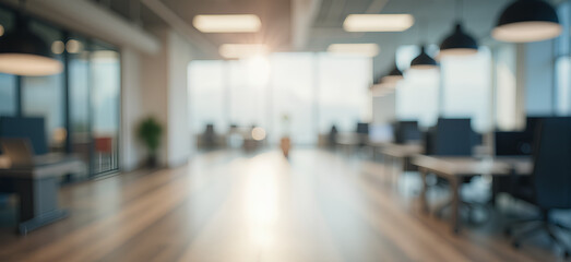 Blurred empty open space office. Abstract light bokeh at office interior background for design.	
