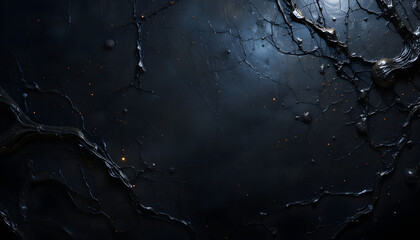 Mysterious dark texture with glowing embers and intricate cracked patterns creating an abstract cosmic or geological background for dramatic designs