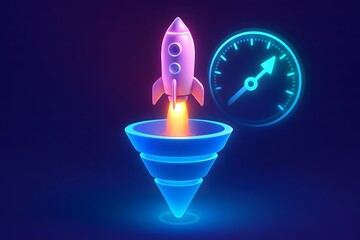 Futuristic rocket launch speedometer neon glow digital art concept
