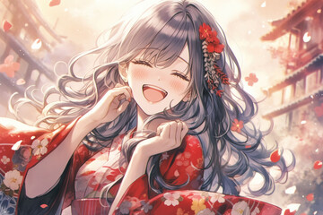 着物を着た女性のイラスト