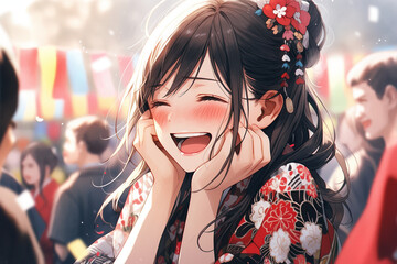 着物を着た女性のイラスト