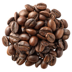 Fototapeta premium Pile of freshly roasted aromatic brown coffee beans on transparent background