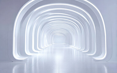 Fototapeta premium Modern and futuristic tunnel with curved white lights