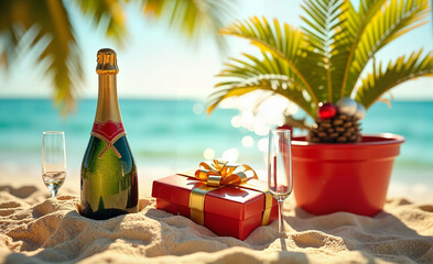 Christmas Champagne on the Tropical Beach