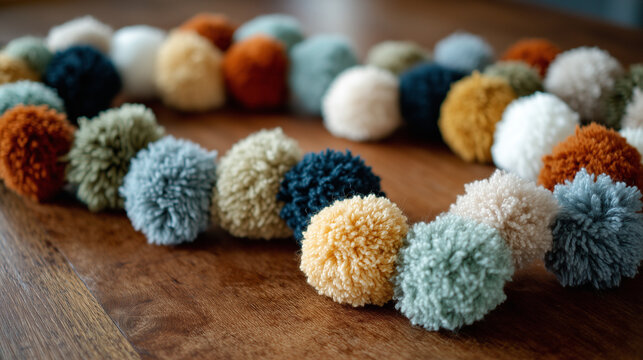 ハンドメイド毛糸ポンポンガーランド / Handmade Yarn Pom-Pom