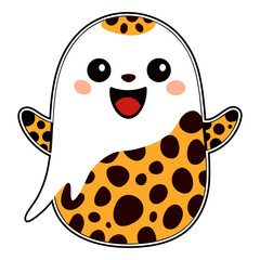 Happy Halloween illustration.  Vector illustration with cute ghost with leopard print