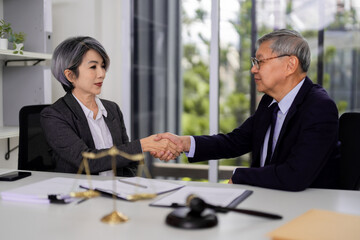 Asian Lawyers Shake Hands Formal Meeting Discussing Legal Agreement Consultation in Law Firm Office