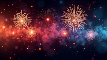 Fototapeta premium Colorful Fireworks Display in Night Sky with Bokeh Light Effects 