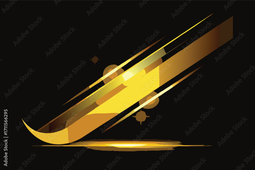 Poster dynamic golden abstract design with sharp angles and flowing shapes on a dark background