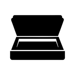 Flatbed scanner device in solid black icon style for various purposes