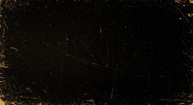 Dark Grunge Gold Texture with Vintage Scratches and Dust Particles: Abstract Background for Aged Designs