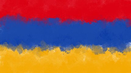Abstract Painted Tricolor Flag Background – Red, Blue, and Yellow.
