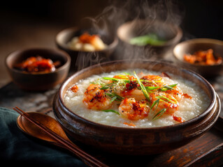 Seafood Shrimp Congee Bowl AI Generative