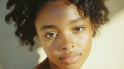 Close-Up Portrait of Young Woman with Natural Curly Hair Generative AI