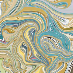 Obraz premium Abstract swirl artwork in turquoise, gold, and cream tones, creating a fluid marble pattern. Perfect for background, texture, or modern design. Abstract, Swirl, Marble, Pattern, Texture