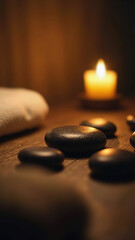 Spa stones with candlelight creating soothing atmosphere for relaxation
