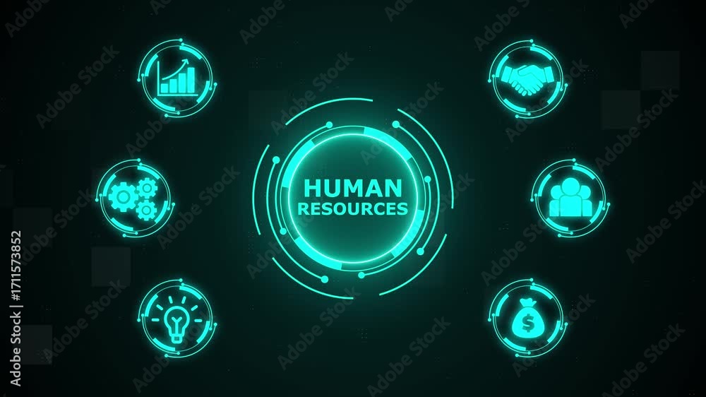Aufkleber connections and human resources management through interactive interface concept. hi tech motion gra